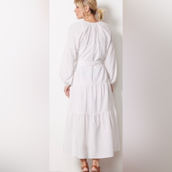 NWT Roan + Ryan for Evereve White Seersucker Tiered Josephina Maxi Dress - Picture 5 of 9